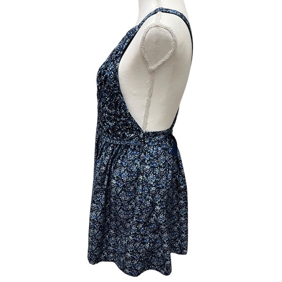 Free People Petunia Smocked Mini Jumper Dress Floral Open Back Blue Summer Sz XS - Picture 4 of 16